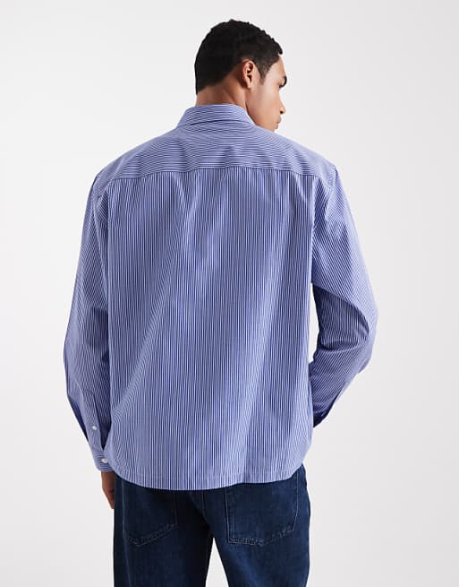 DESIGN Relaxed Shirt With Cargo Pockets In Blue Stripe