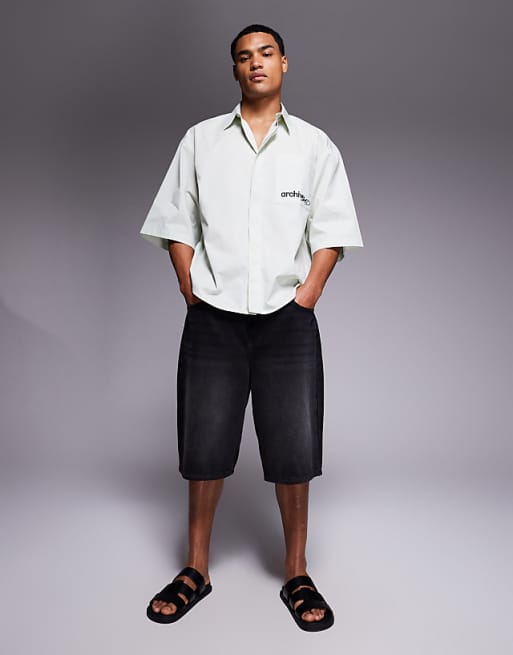 DESIGN Relaxed Shirt With Chest Embroidery In Light Green