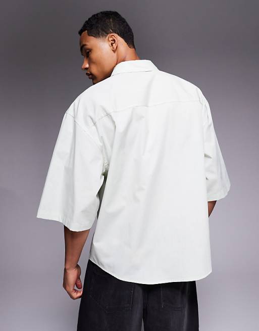 DESIGN Relaxed Shirt With Chest Embroidery In Light Green