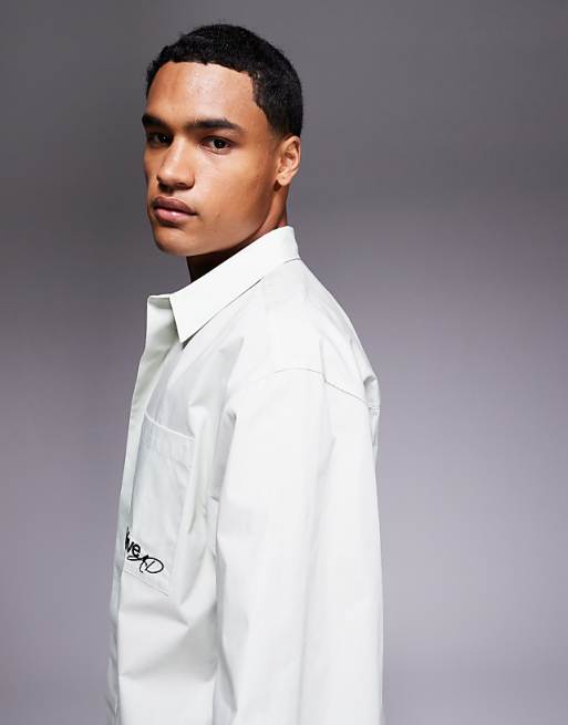 DESIGN Relaxed Shirt With Chest Embroidery In Light Green