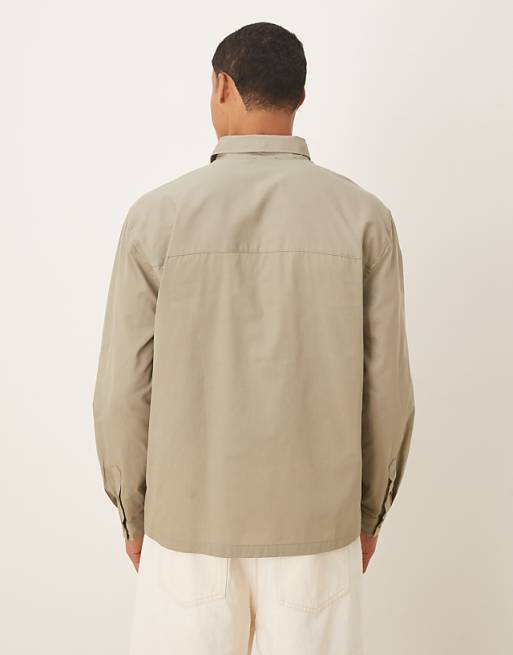 DESIGN Relaxed Shirt With Chest Embroidery In Khaki