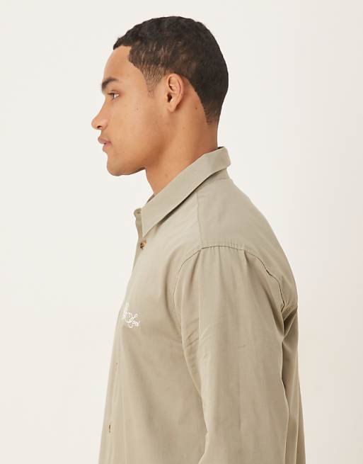 DESIGN Relaxed Shirt With Chest Embroidery In Khaki
