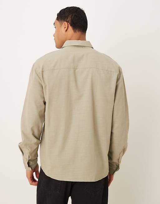 DESIGN Relaxed Shirt With Chest Embroidery In Khaki
