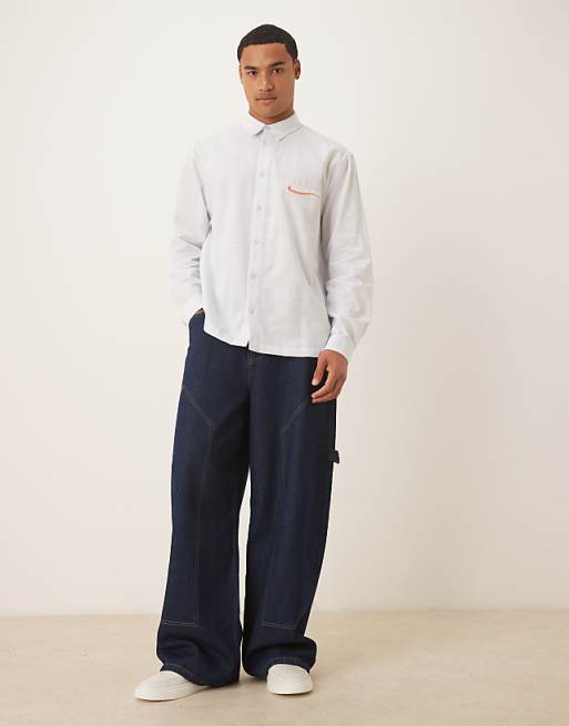DESIGN Relaxed Shirt With Chest Embroidery In Blue