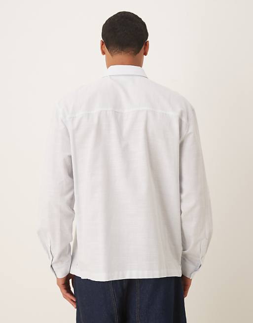 DESIGN Relaxed Shirt With Chest Embroidery In Blue