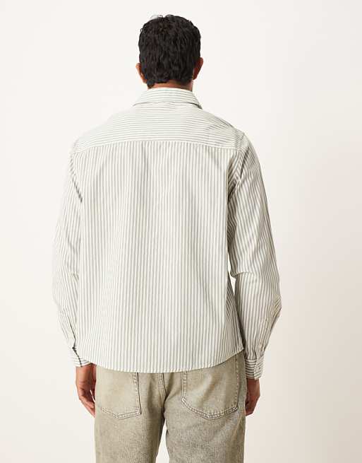 DESIGN Relaxed Shirt With Embroidery In Green And White Stripe