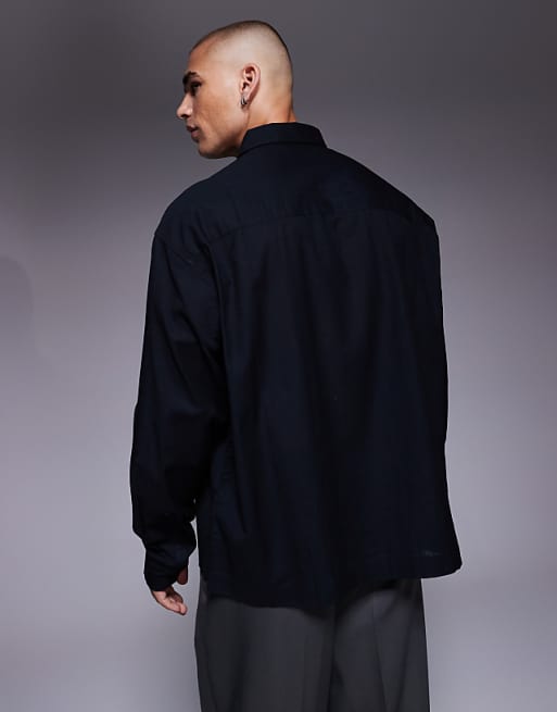 DESIGN Relaxed Shirt With Lace Insert In Black