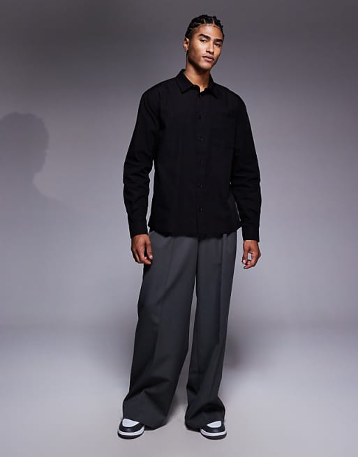 DESIGN Relaxed Shirt With Pocket Detail In Black