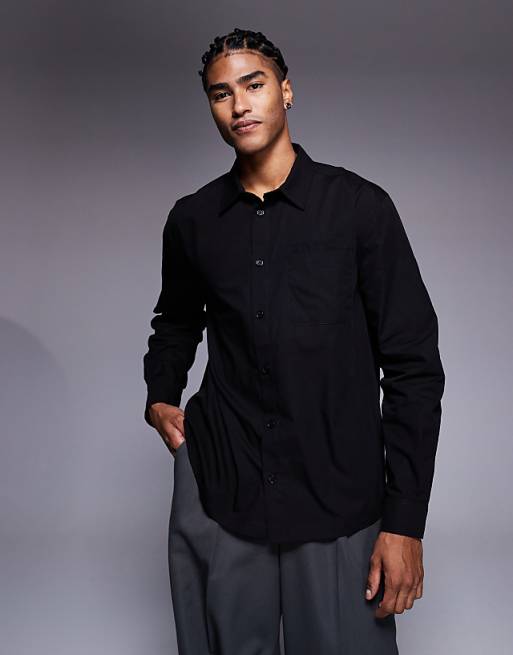 DESIGN relaxed shirt with pocket detail in black