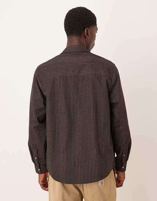 DESIGN Relaxed Shirt With Pocket In Navy And Brown Stripe