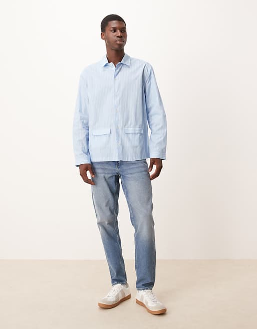 DESIGN Relaxed Shirt With Pockets In Blue Stripe