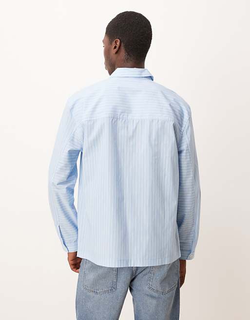 DESIGN Relaxed Shirt With Pockets In Blue Stripe