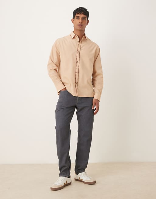 DESIGN Relaxed Shirt With Stitch Detail In Beige