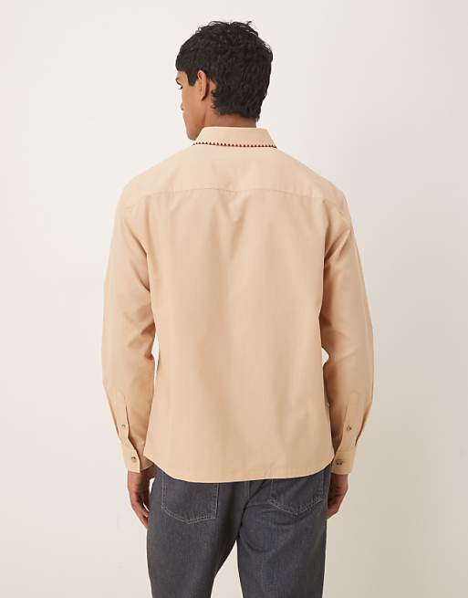 DESIGN Relaxed Shirt With Stitch Detail In Beige
