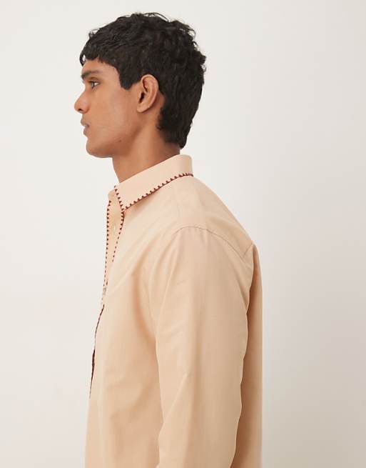 DESIGN Relaxed Shirt With Stitch Detail In Beige