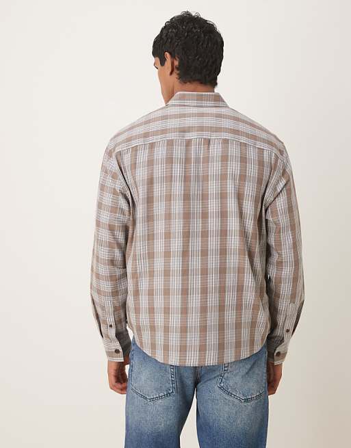 DESIGN Relaxed Shirt With Workwear Badge Detail In Brown Check