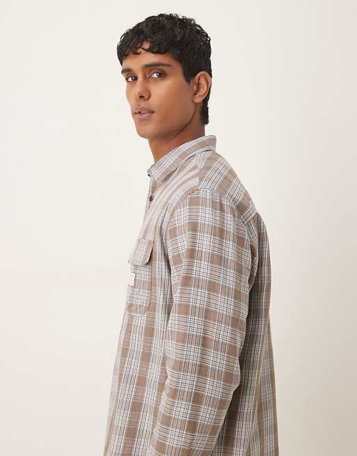 DESIGN Relaxed Shirt With Workwear Badge Detail In Brown Check