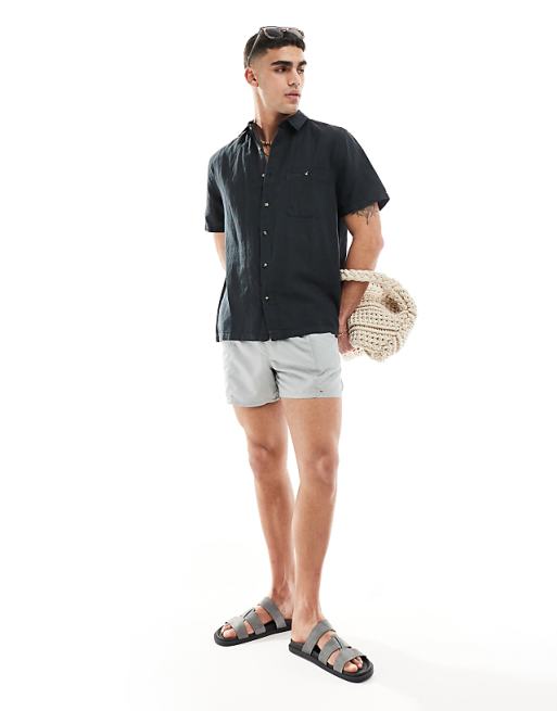 DESIGN Relaxed Short Sleeve Shirt In Linen Mix In Black