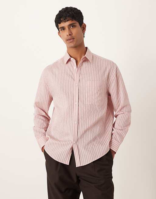 DESIGN relaxed stripe poplin shirt in pink