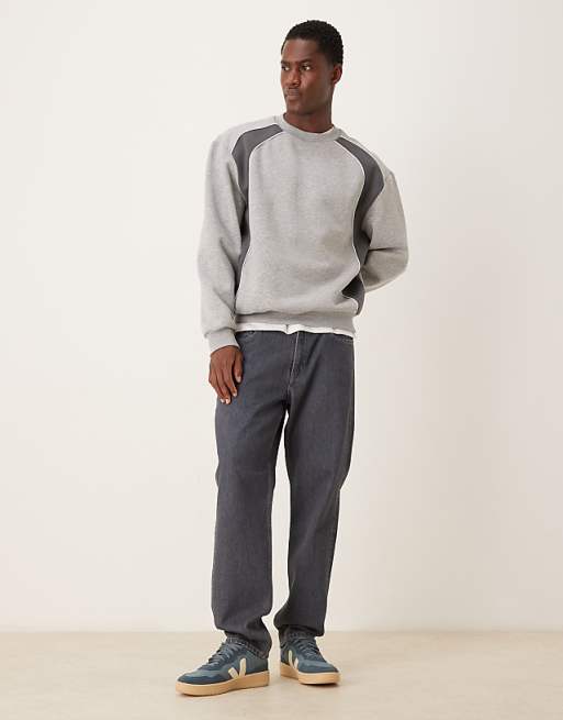 DESIGN Relaxed Sweatshirt With Contrast Panels And Piping In Grey Marl