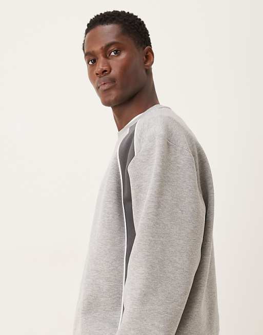 DESIGN Relaxed Sweatshirt With Contrast Panels And Piping In Grey Marl