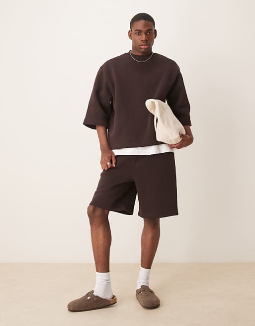 DESIGN Relaxed Sweatshirt With Short Sleeves In Brown
