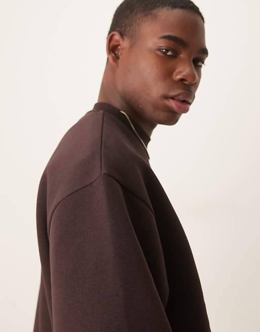 DESIGN Relaxed Sweatshirt With Short Sleeves In Brown