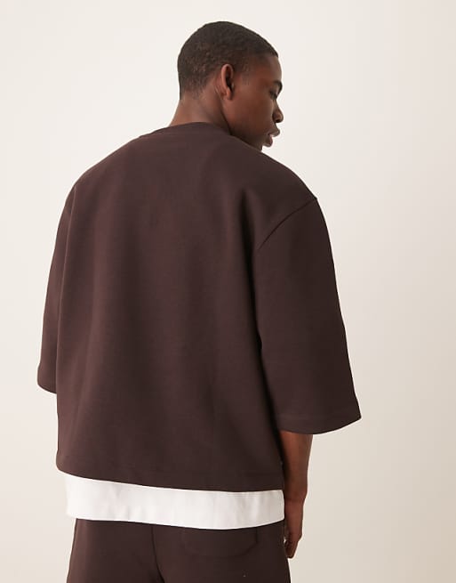 DESIGN Relaxed Sweatshirt With Short Sleeves In Brown