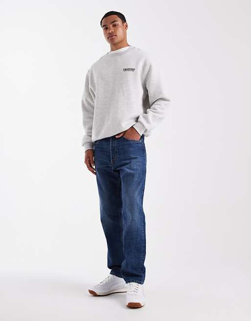 DESIGN Relaxed Sweatshirt With Souvenir Print In White Marl