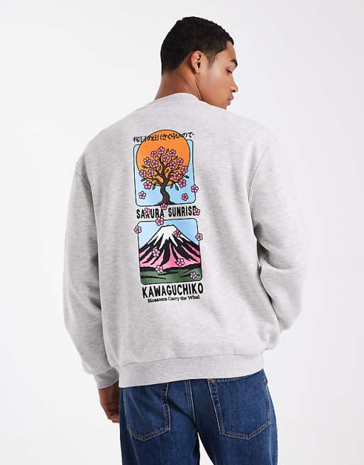 DESIGN relaxed sweatshirt with souvenir print in white marl