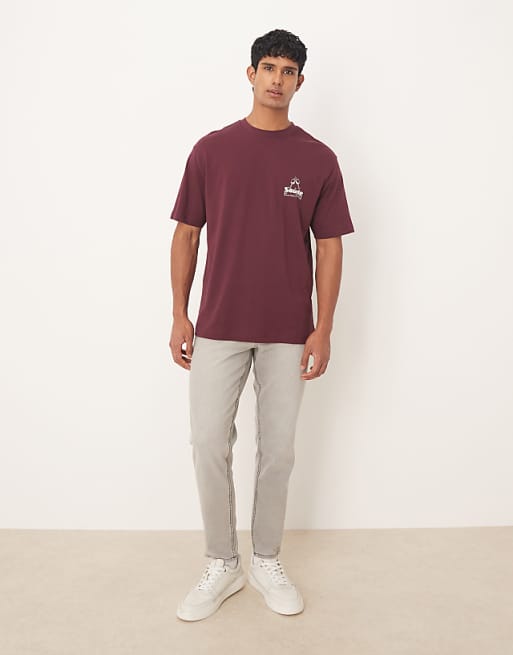 DESIGN Relaxed T-shirt Glass Print In Burgundy