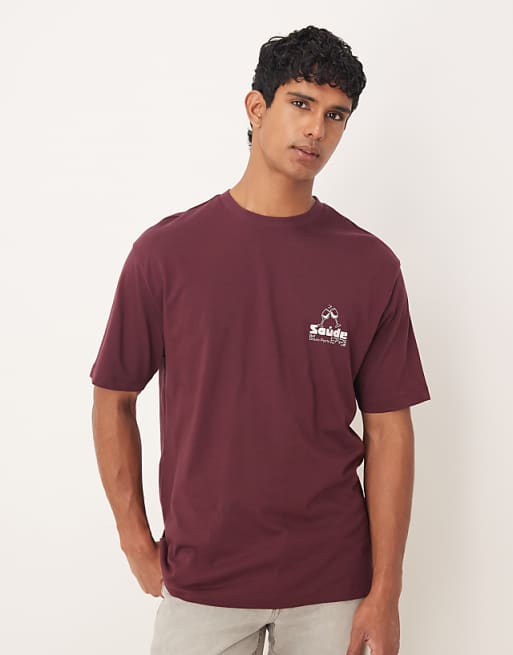 DESIGN relaxed t-shirt glass print in burgundy