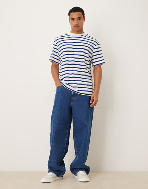 DESIGN Relaxed T-shirt In Blue And White Stripe Texture