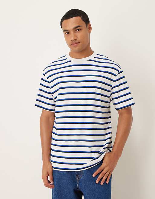 DESIGN Relaxed T-shirt In Blue And White Stripe Texture