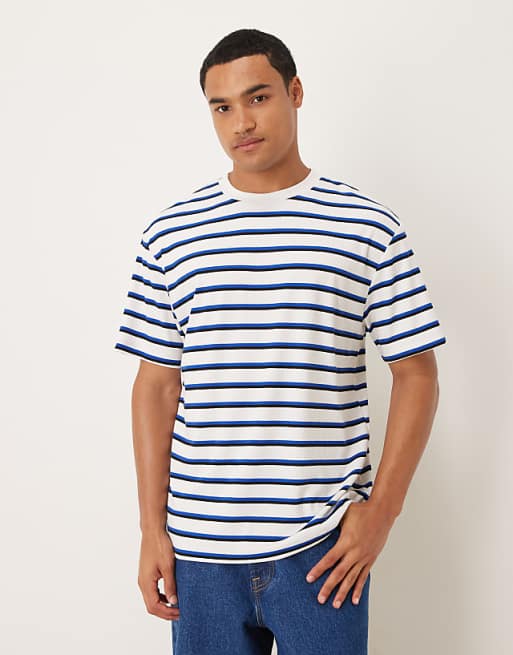 DESIGN relaxed t-shirt in blue and white stripe texture