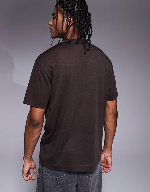 DESIGN Relaxed T-shirt In Brown Linen Look