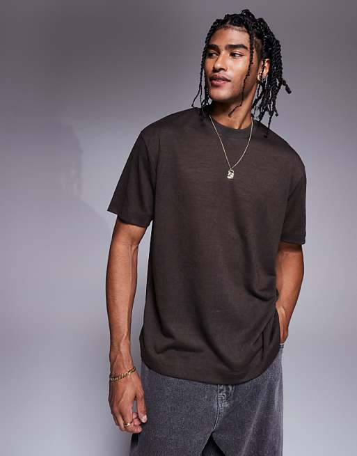DESIGN relaxed t-shirt in brown linen look