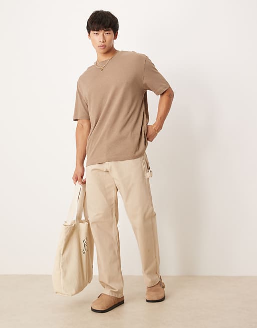 DESIGN Relaxed T-shirt In Brown Linen Mix
