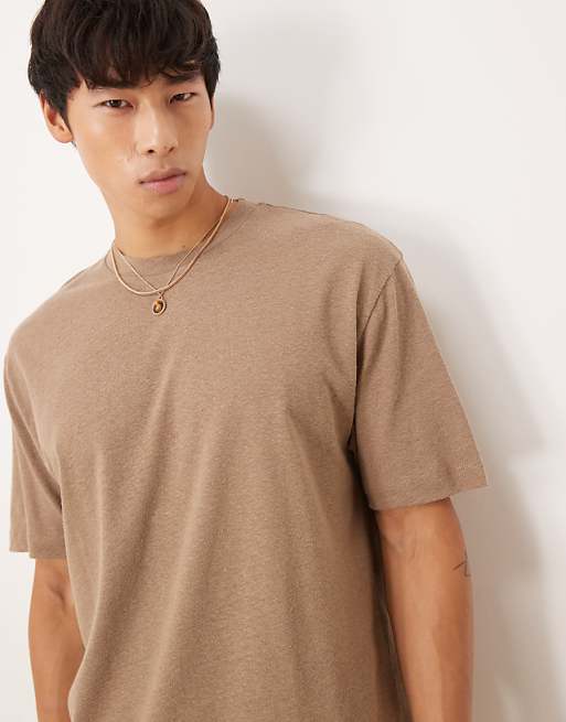 DESIGN Relaxed T-shirt In Brown Linen Mix