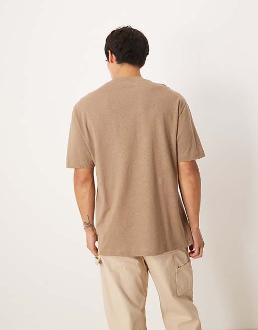 DESIGN Relaxed T-shirt In Brown Linen Mix