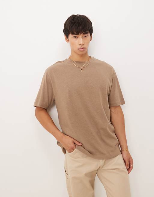 DESIGN relaxed t-shirt in brown linen mix