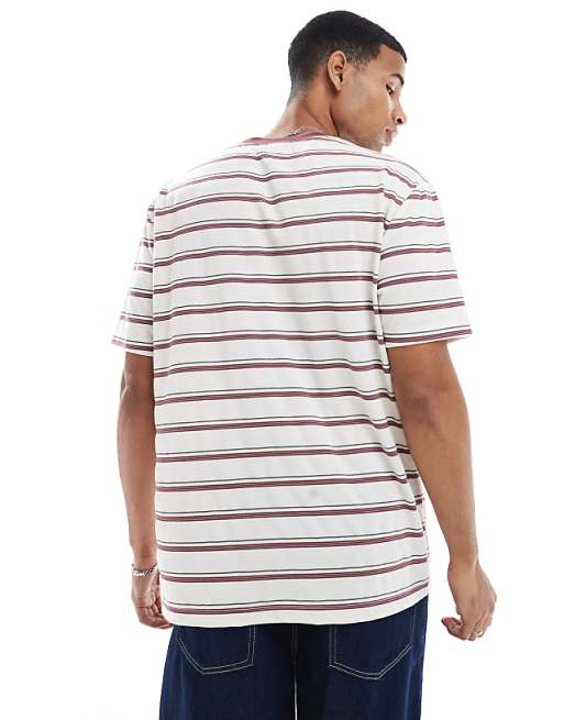 DESIGN Relaxed T-shirt In Burgundy And Off White Stripe