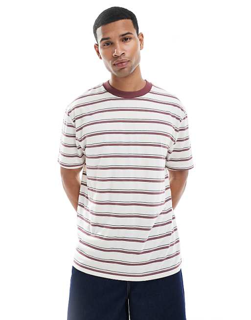 DESIGN Relaxed T-shirt In Burgundy And Off White Stripe