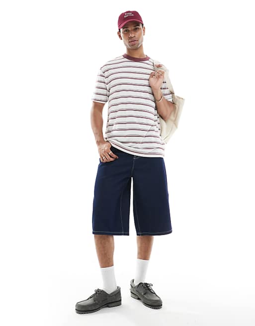 DESIGN Relaxed T-shirt In Burgundy And Off White Stripe