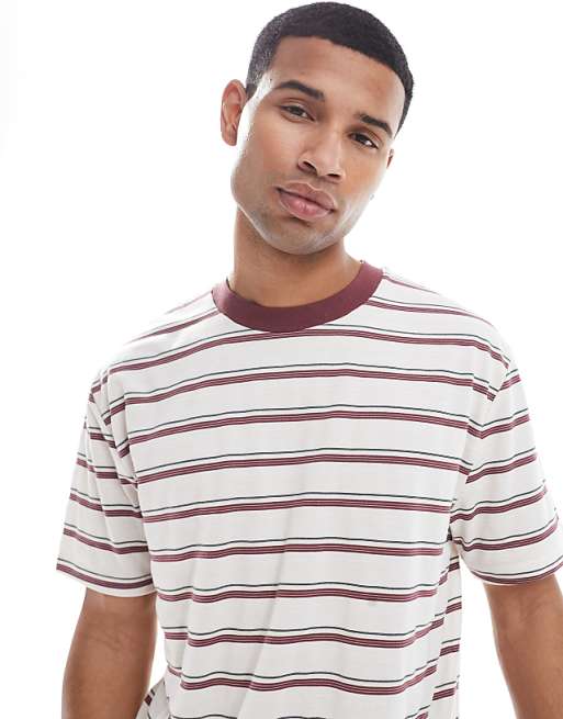 DESIGN relaxed t-shirt in burgundy and off white stripe