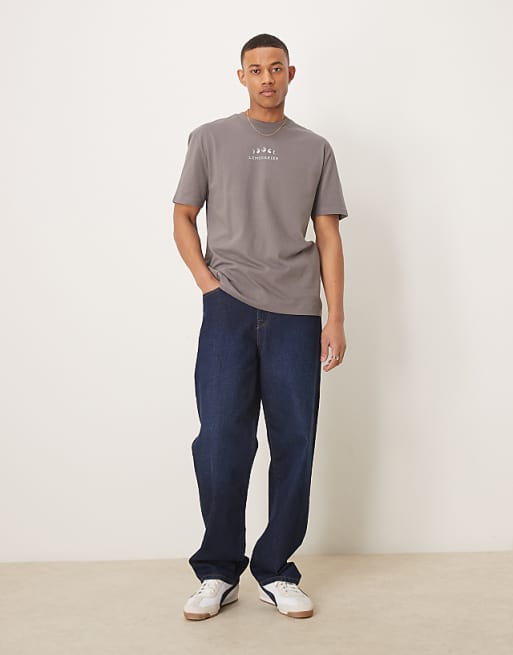 DESIGN Relaxed T-shirt In Grey With Celestial Chest Print