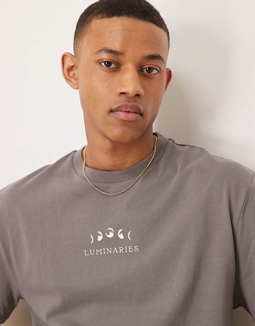 DESIGN Relaxed T-shirt In Grey With Celestial Chest Print
