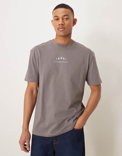 DESIGN relaxed t-shirt in grey with celestial chest print