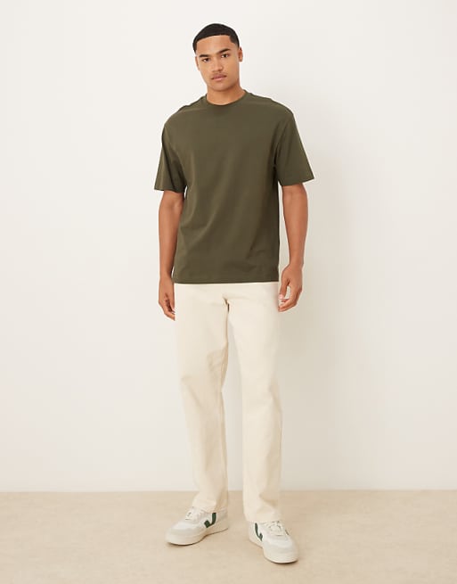 DESIGN Relaxed T-shirt With Back Print In Khaki