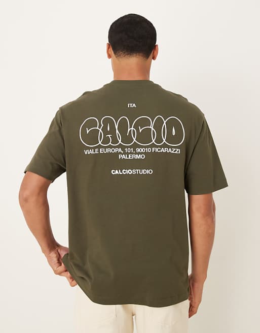 DESIGN relaxed t-shirt with back print in khaki